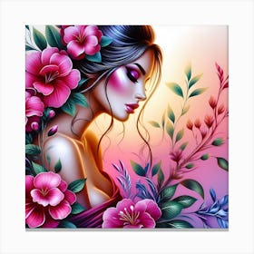 Girl With Flowers 8 Canvas Print