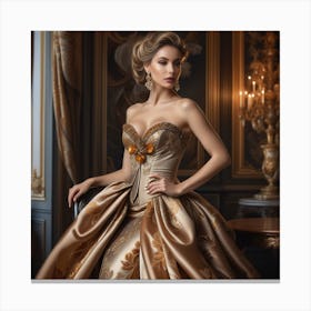 Beautiful Woman In A Golden Gown 3 Canvas Print