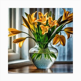 Yellow Lilies In A Vase Canvas Print