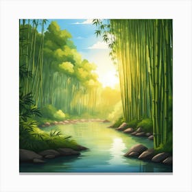 A Stream In A Bamboo Forest At Sun Rise Square Composition 129 Canvas Print
