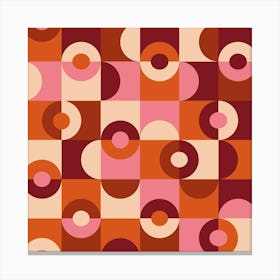 Mid Century Circles and Squares in Pink, Orange and Burgundy Canvas Print