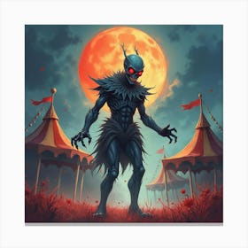 Horror Entity In A Colorful Watercolor, Eerie Carnival 1 Canvas Print