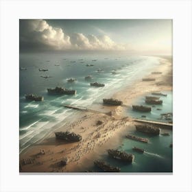 Warships On The Beach Canvas Print