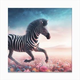 Zebra Running In The Field Canvas Print