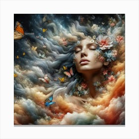 Dreaming Woman With Butterflies Canvas Print