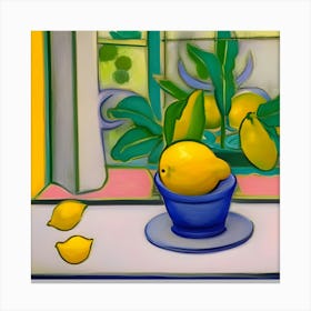 Lemons In A Blue Bowl Canvas Print