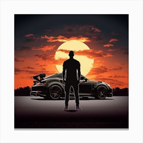Sunset With A Sports Car Canvas Print
