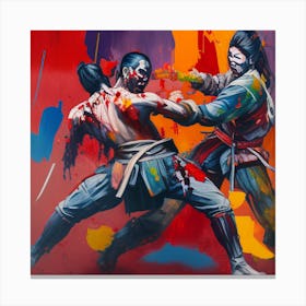 Olpntng Style Samurai Fighting One Another Bloodied And Bruised With Ground On Alight Oil Painting 818265913 Canvas Print