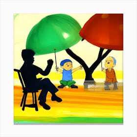 Children Playing With Umbrellas Stock Illustration Canvas Print