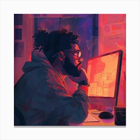 Portrait Of A Man Working At A Computer Canvas Print