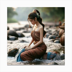 Thai Woman In Water 1 Canvas Print