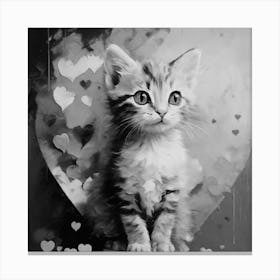 Black and White Valentine Kitten Canvas Print
