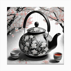 Firefly An Intricate Beautiful Japanese Teapot, Modern, Illustration, Sakura Garden Background 66701 1 Canvas Print