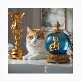 Cat In A Gold Bowl Canvas Print