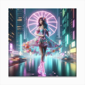 Neon Girl In A Dress Canvas Print