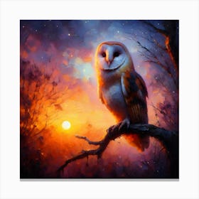 Owl on Branch in the Morning Color Painting - Wild Bird Artwork 151 Canvas Print