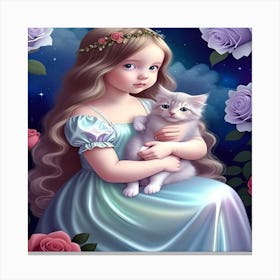 Little Girl With Cat Canvas Print