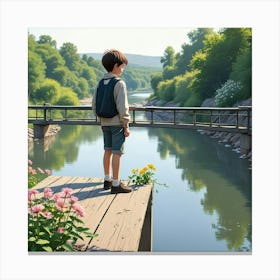 Alone Boy Stand Near The Lake Art Print Canvas Print