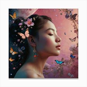 Girl With Butterflies Canvas Print