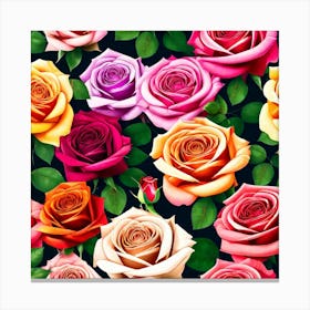 Colorful Roses Seamless Pattern 4 Canvas Print