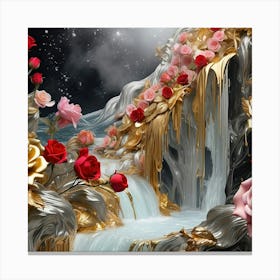 Roses In A Waterfall Canvas Print