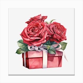 Roses In A Gift Box Canvas Print