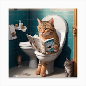 Cat Reading A Newspaper Canvas Print