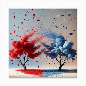 Two Trees With Blue And Red Leaves Canvas Print