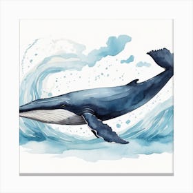 Whale Watercolor Illustration, wall art, painting design Canvas Print