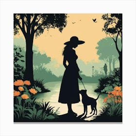 Woman Walking Dog In The Park Canvas Print