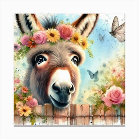 Donkey With Flowers 8 Canvas Print