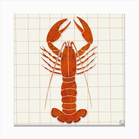 Lobster On Checkered Tablecloth Square Canvas Print