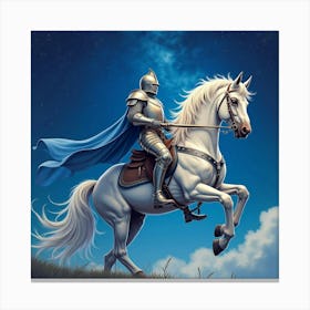 Elegant Knight With Watercolor Enchanting Night Sky 1 Canvas Print