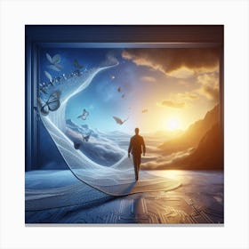 Futuristic Man Walking Through A Door Canvas Print