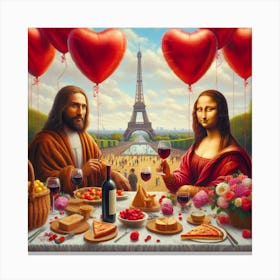 Date in Paris Mona Lisa and Da Vinci Canvas Print