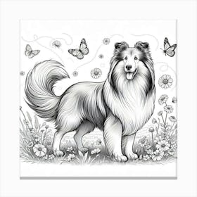 Line Art Collie dog Canvas Print