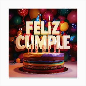 Feliz cumple and Feliz cumpleaños sign means Happy Birthday in Spanish language, Birthday party celebration gift with birthday cake candle colorful balloons best congratulation over light background wall artFeliz Cumple 28 Canvas Print