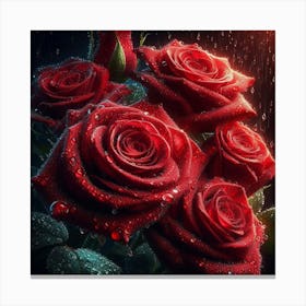 Red Roses In The Rain 2 Canvas Print