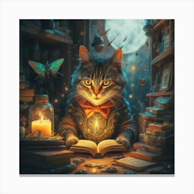 Cat Reading A Book Canvas Print