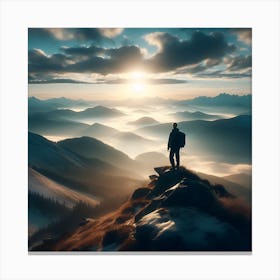 Man Standing On Top Of Mountain 1 Canvas Print