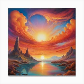 Sunset Over The Water Paintings Art Print 1 Canvas Print