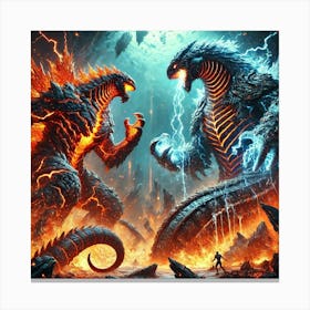 Kaiju Battle Converted Canvas Print