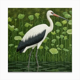 Ohara Koson Inspired Bird Painting Stork 3 Square Canvas Print