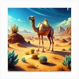 Camel In A Desert Landscape Canvas Print