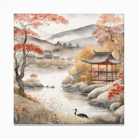 Japanese Landscape Painting Sumi E Drawing (5) Canvas Print