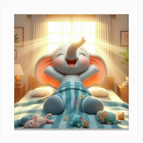 Cute Elephant In Bed Canvas Print