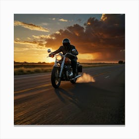 Sunset Motorcycle Rider Canvas Print