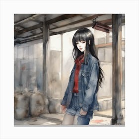 Girl In Denim Jacket Canvas Print