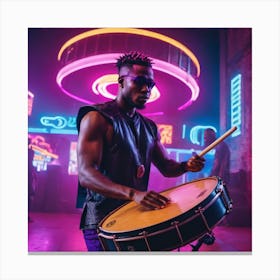 Neon drumplayer Canvas Print