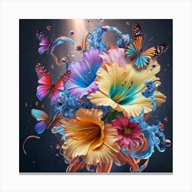 Colorful Flowers With Butterflies Canvas Print